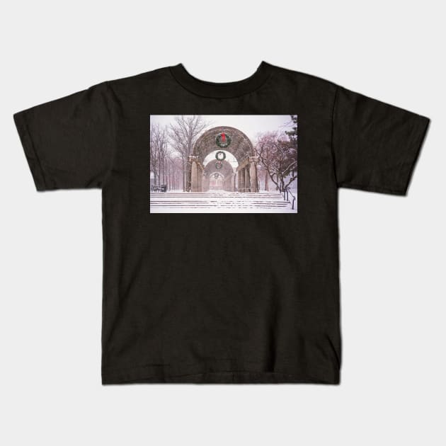 Christopher Columbus Trellis Snowy Day Boston MA Kids T-Shirt by WayneOxfordPh